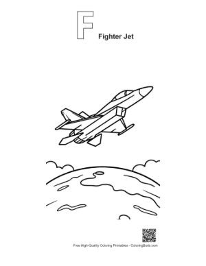 Thumbnail: Combat Aircraft Soaring Over the Curve of the Planet Printable Outline Alphabet F Fighter Jet
