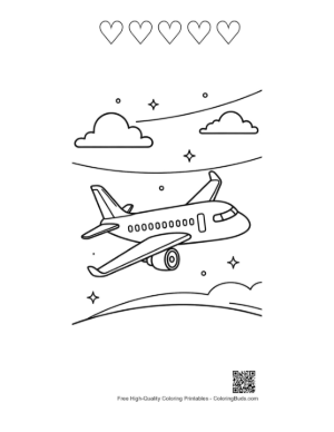 Thumbnail: Commercial Airplane Soaring Through a Cloudy Sky Printable and 5 Heart Outline