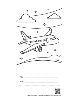 Thumbnail: Commercial Airplane Soaring Through a Cloudy Sky Printable with Title and Artist Box