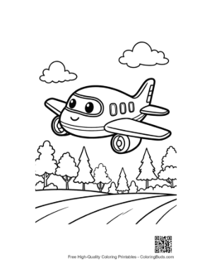 Thumbnail: Cute Cartoon Airplane Flying Over Rolling Hills Printable