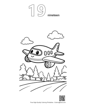 Thumbnail: Cute Cartoon Airplane Flying Over Rolling Hills Printable Outline Number 19