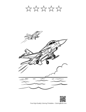 Thumbnail: Cute Fighter Jet Printable and 5 Star Outline