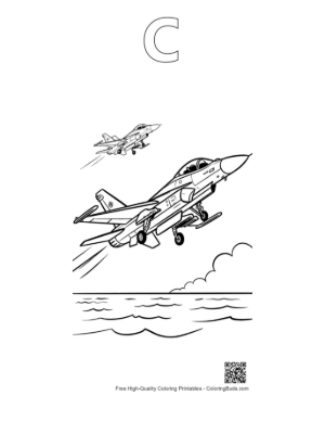 Thumbnail: Cute Fighter Jet Printable Outline Alphabet C