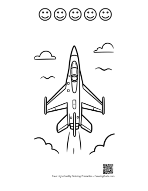Thumbnail: Detailed Military Aircraft Soaring High in the Sky Printable and 5 Happy Face Outline