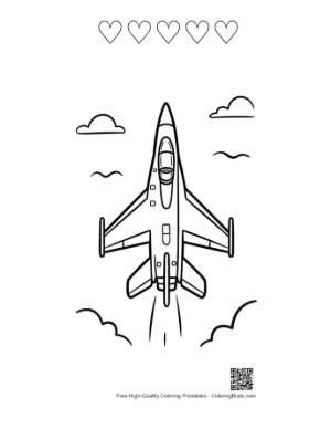 Thumbnail: Detailed Military Aircraft Soaring High in the Sky Printable and 5 Heart Outline