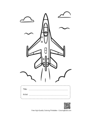Thumbnail: Detailed Military Aircraft Soaring High in the Sky Printable with Title and Artist Box