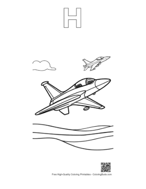 Thumbnail: Download Fighter Jet for Kids Printable Outline Alphabet H
