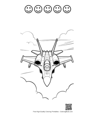 Thumbnail: Dual Engine Air Superiority Fighter Jet Sketch for Kids Printable and 5 Happy Face Outline