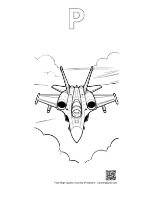 Thumbnail: Dual Engine Air Superiority Fighter Jet Sketch for Kids Printable Outline Alphabet P