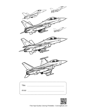 Thumbnail: Dynamic Fighter Jet Outline Drawings Printable with Title and Artist Box