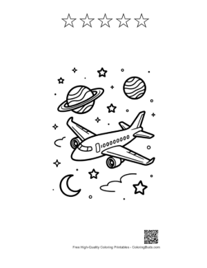 Thumbnail: Easy Passenger Plane Coloring Sheet Printable and 5 Star Outline