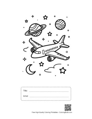 Thumbnail: Easy Passenger Plane Coloring Sheet Printable with Title and Artist Box