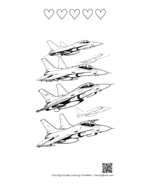 Thumbnail: F-16 Fighter Jet Sequence in Flight Printable and 5 Heart Outline