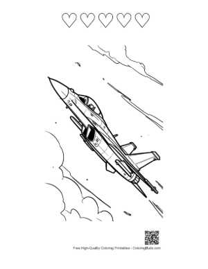 Thumbnail: Fighter Jet Coloring Sheet Printable and 5 Heart Outline