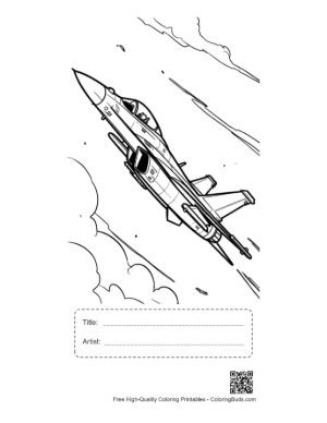 Thumbnail: Fighter Jet Coloring Sheet Printable with Title and Artist Box