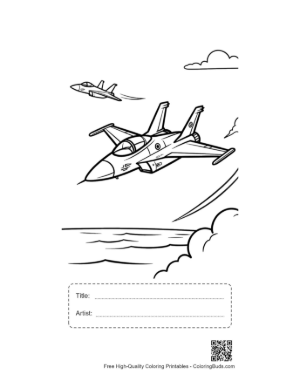 Thumbnail: Fighter Jet Flying Low Over the Ocean Surface Printable with Title and Artist Box