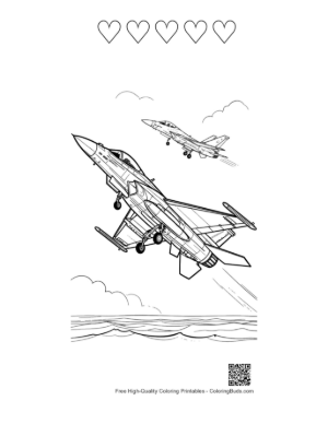 Thumbnail: Fighter Jet for Kids Printable and 5 Heart Outline