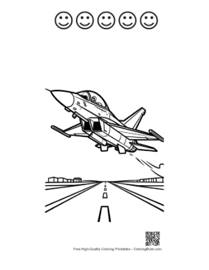 Thumbnail: Fighter Jet Taking Off from a Long Airport Runway Printable and 5 Happy Face Outline