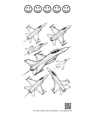 Thumbnail: Fleet of F-16 Fighter Jets in Formation Printable and 5 Happy Face Outline