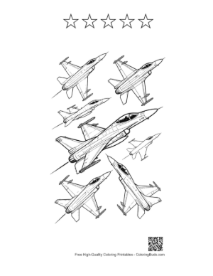 Thumbnail: Fleet of F-16 Fighter Jets in Formation Printable and 5 Star Outline