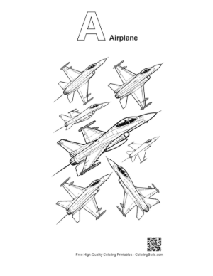 Thumbnail: Fleet of F-16 Fighter Jets in Formation Printable Outline Alphabet A Airplane
