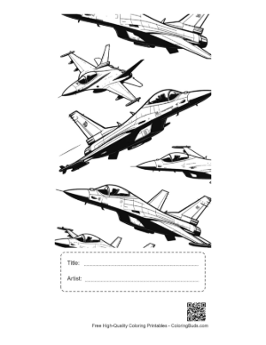Thumbnail: Fleet of Sleek Fighter Jets in Formation Printable with Title and Artist Box