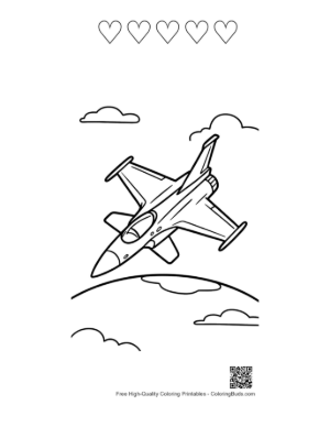 Thumbnail: Free Fighter Jet Coloring Sheet Printable and 5 Heart Outline