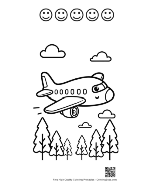 Thumbnail: Friendly Commercial Jet Flying Over a Mountain Forest Printable and 5 Happy Face Outline
