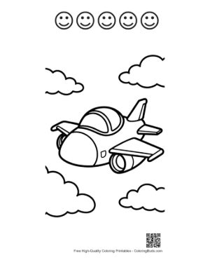 Thumbnail: Happy Little Fighter Jet Character with Big Eyes Printable and 5 Happy Face Outline