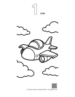 Thumbnail: Happy Little Fighter Jet Character with Big Eyes Printable Outline Number 1