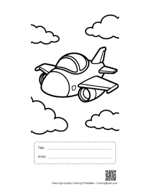 Thumbnail: Happy Little Fighter Jet Character with Big Eyes Printable with Title and Artist Box