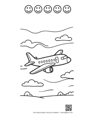 Thumbnail: Jet Airliner Cruising High in the Stratosphere Printable and 5 Happy Face Outline