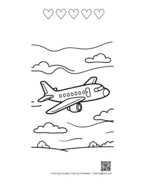 Thumbnail: Jet Airliner Cruising High in the Stratosphere Printable and 5 Heart Outline