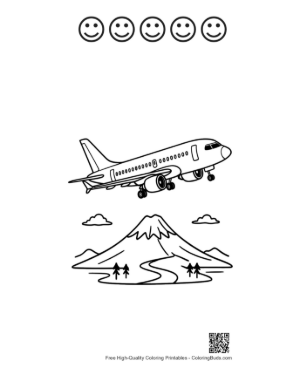Thumbnail: Jet Airliner Soaring Above a Snow-Capped Mountain Printable and 5 Happy Face Outline