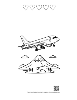 Thumbnail: Jet Airliner Soaring Above a Snow-Capped Mountain Printable and 5 Heart Outline