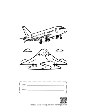 Thumbnail: Jet Airliner Soaring Above a Snow-Capped Mountain Printable with Title and Artist Box