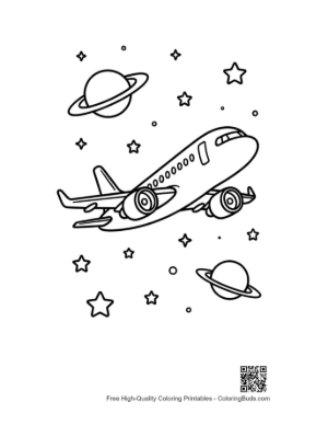 Thumbnail: Jet Plane Cruising Through a Galaxy of Planets Printable