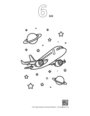 Thumbnail: Jet Plane Cruising Through a Galaxy of Planets Printable Outline Number 6