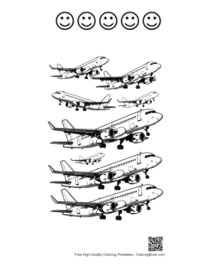 Thumbnail: Lineup of Sleek Passenger Planes Taking Off Printable and 5 Happy Face Outline