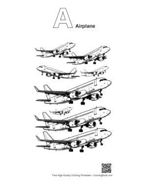 Thumbnail: Lineup of Sleek Passenger Planes Taking Off Printable Outline Alphabet A Airplane