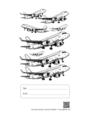 Thumbnail: Lineup of Sleek Passenger Planes Taking Off Printable with Title and Artist Box