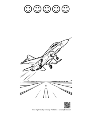 Thumbnail: Modern Military Plane Preparing for Lift Off at Sunset Printable and 5 Happy Face Outline