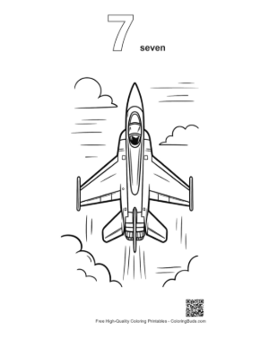 Thumbnail: Modern Supersonic Fighter Jet Soaring Vertically Line Art Printable Outline Number 7