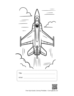 Thumbnail: Modern Supersonic Fighter Jet Soaring Vertically Line Art Printable with Title and Artist Box