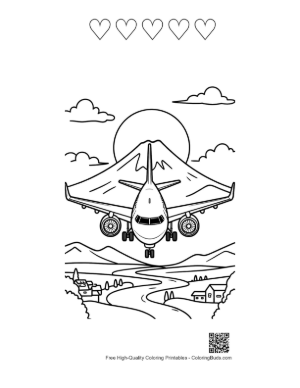 Thumbnail: Passenger Plane Coloring Page Printable and 5 Heart Outline