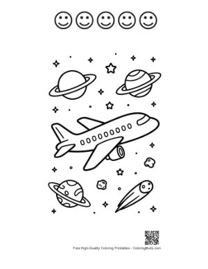 Thumbnail: Passenger Plane Coloring Sheet Printable and 5 Happy Face Outline