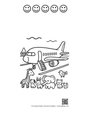 Thumbnail: Passenger Plane to Color Printable and 5 Happy Face Outline