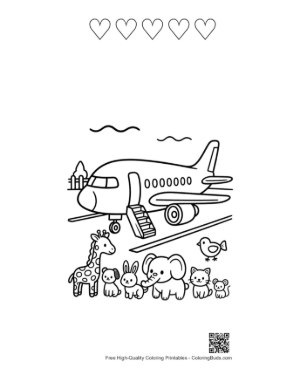 Thumbnail: Passenger Plane to Color Printable and 5 Heart Outline