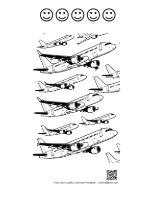 Thumbnail: Seamless Passenger Airplanes Pattern Printable and 5 Happy Face Outline