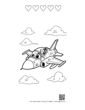 Thumbnail: Small Smiling Cartoon Jet Plane Flying in the Clouds Printable and 5 Heart Outline